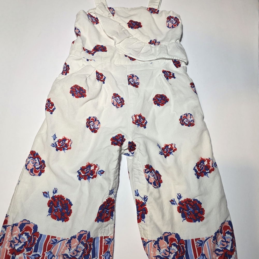 Janie and Jack White Floral Romper with Red and Blue Accents